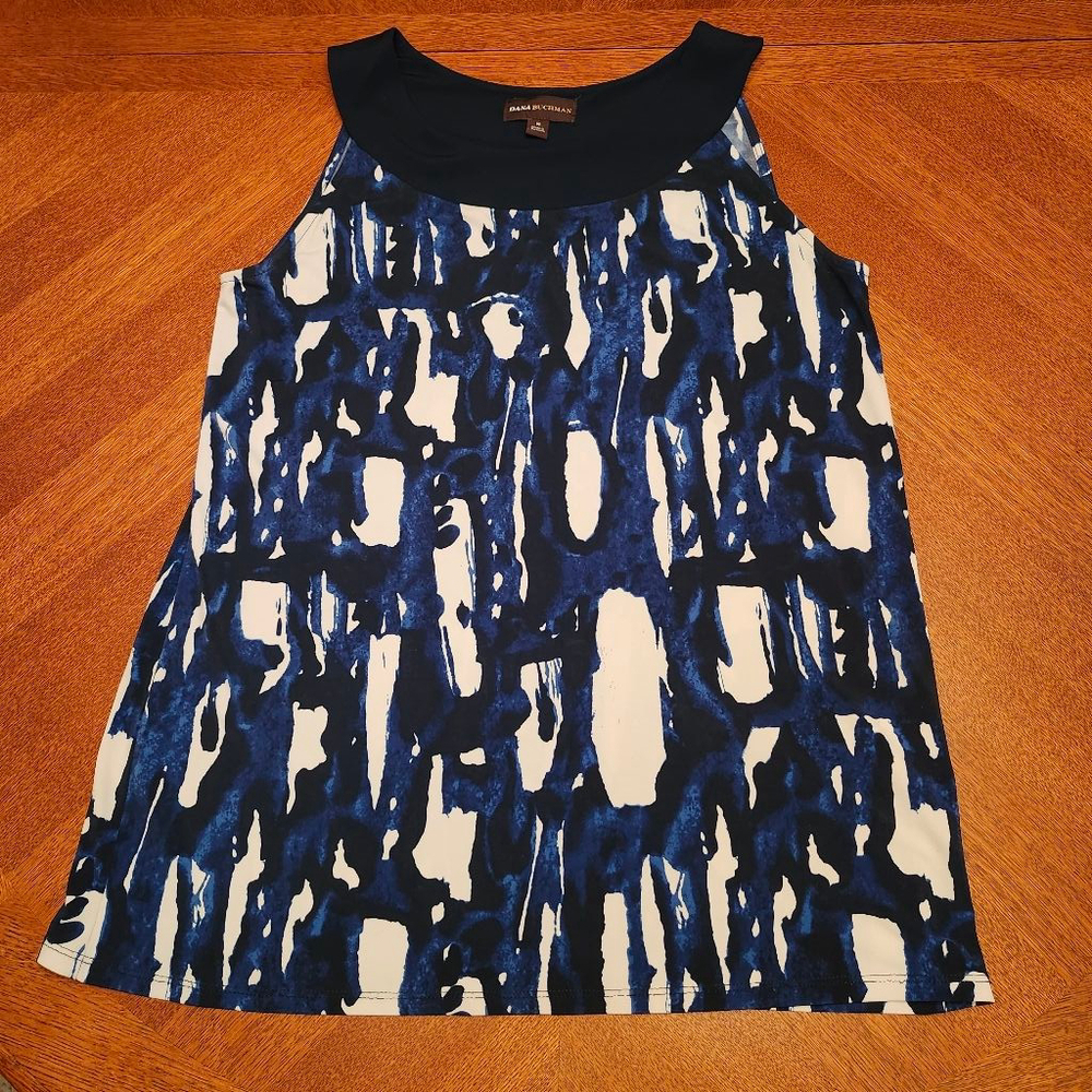 Women's DANA BUCHMAN Blue White Abstract Tank Top M A2